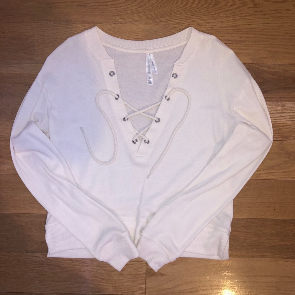 Aeropostale lace up long sleeve white top